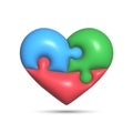 3d puzzle of the heart. The heart consists of three puzzle elements in red, blue and green Royalty Free Stock Photo