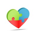 3d puzzle of the heart. The heart consists of three puzzle elements in red, blue and green Royalty Free Stock Photo