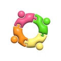 3d puzzle. The logo of teamwork. A circle in the form of a four-piece puzzle Royalty Free Stock Photo