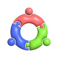 3d puzzle. The logo of teamwork. A circle in the form of a three-part puzzle Royalty Free Stock Photo