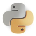 Python symbol on white background. Gold and silver materials. 3d rendering. Royalty Free Stock Photo