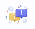 3d Q&A Speech bubble with question and exclamation mark icon. Talk message box with question sign. FAQ symbol concept. Royalty Free Stock Photo