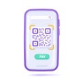 3D QR code on smart phone screen. Scan to pay concept. 3D vector Illustration Royalty Free Stock Photo