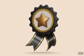 3D quality guarantees a medal with a star and ribbon. Black badge warranty icon isolated on beige background. Realistic graphics