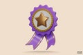 3D quality guarantees a medal with a star and ribbon. Purple badge warranty icon isolated on white background. Realistic graphics