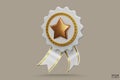 3D quality guarantees a medal with a star and ribbon. White badge warranty icon isolated on beige background. Realistic graphics