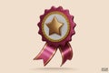 3D quality rose gold guarantees a medal with a star and ribbon. Rose Gold badge warranty icon isolated on beige background. Royalty Free Stock Photo