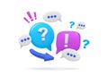 3D question. Interrogative mark. Doubt render icon. Ask answer. Communication or speech bubble. FAQ dialog. Confusion