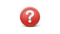 3d question mark icon on red round button or badge.3d rendering.Isolated on white background. Royalty Free Stock Photo