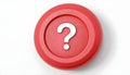 3d question mark icon on red round button or badge.3d rendering.Isolated on white background. Royalty Free Stock Photo