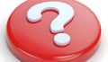 3d question mark icon on red round button or badge.3d rendering.Isolated on white background. Royalty Free Stock Photo