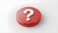 3d question mark icon on red round button or badge.3d rendering.Isolated on white background. Royalty Free Stock Photo
