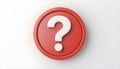 3d question mark icon on red round button or badge.3d rendering.Isolated on white background. Royalty Free Stock Photo