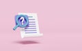 3d question mark symbol with Id card magnifying, checklist, clipboard isolated on pink. recruitment staff, human resources, job