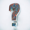 3d Question mark with tangled cables inside. Difficult dilemma and confusion concept Royalty Free Stock Photo