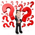 3D businessman, question marks Royalty Free Stock Photo