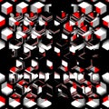 3D quicksilver honeycomb hexagonal pattern with red white and grey cube design