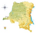 D.R. Congo highly detailed physical map