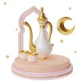 3d Ramadan Kareem Concept with Islamic Water Jar Kumgan Plasticine Cartoon Style. Vector Royalty Free Stock Photo