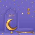 3d ramadan kareem violet background Translation of text : Ramadan Kareem gold crescent decoration