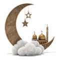 3D Ramadan moon and cloud icon illustration Royalty Free Stock Photo