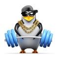 3d Rapper penguin lifts weights