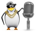 3d Rapper penguin with retro radio mic