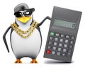 3d Rapper penguin uses a calculator