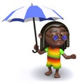 3d Rasta shelters under his umbrella