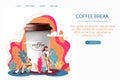 3D realism and flat design, a great Cup of coffee and people drink coffee