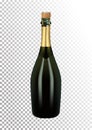 Vector illustration of a bottle of champagne or sparkling wine with a stopper and a wire in photorealistic style. A Royalty Free Stock Photo
