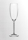 Vector illustration of a wine glass for champagne or sparkling wine in photorealistic style. A realistic object on a Royalty Free Stock Photo