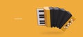3d realistic accordion. Musical instrument on yellow background