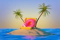 3d realistic advert collage of tourist flight exotic resort destination open luggage enjoy summer weekend on coastline