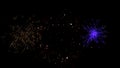 3D Realistic animation firework motion graphic on sky black background. Fire work celebrationin night composing element. Sprakle