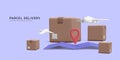 3d realistic banner for air shipping and global logistic. Concept for fast delivery service and parcel tracking. Vector Royalty Free Stock Photo