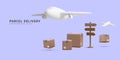 3d realistic banner for air shipping and global logistic. Concept for fast parcel delivery service. Vector illustration Royalty Free Stock Photo