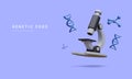 3d realistic banner with microscope, molecules and dna isolated on blue background. Medicine, biology, chemistry and science Royalty Free Stock Photo