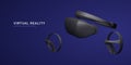 3d realistic black virtual reality glasses and gaming controller isolated on dark background. Welcome to metaverse concept. Vector