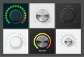 3d realistic black and white metallic volume control knob set vector neon indicator template Royalty Free Stock Photo