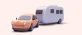 3d realistic car and motorhome with shadow isolated on red background. Vector illustration Royalty Free Stock Photo