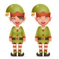 3d Realistic Cartoon Elf Boy And Girl Characters Christmas Santa Teen Icons New Year Holiday Vector Illustration