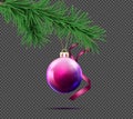 3D realistic christmas ball with fir branch Royalty Free Stock Photo