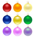 3d realistic christmas balls of different colors vector set. Design elements for Christmas and New Year decoration for various Royalty Free Stock Photo