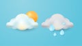 3d realistic cloudy and sunny cloud isolated on blue background