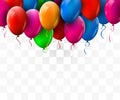3d Realistic Colorful Bunch of Birthday Balloons Flying for Party and Celebrations. Transparent background. Royalty Free Stock Photo