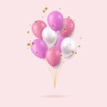 3d Realistic Colorful Happy Birthday Balloons Flying for Party and Celebrations Royalty Free Stock Photo