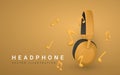 3d realistic colour headphone with music note for music concept design in plastic cartoon style. Vector illustration Royalty Free Stock Photo