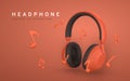 3d realistic colour headphone with music note for music concept design in plastic cartoon style. Vector illustration Royalty Free Stock Photo