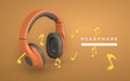 3d realistic colour headphone with music note for music concept design in plastic cartoon style. Vector illustration Royalty Free Stock Photo